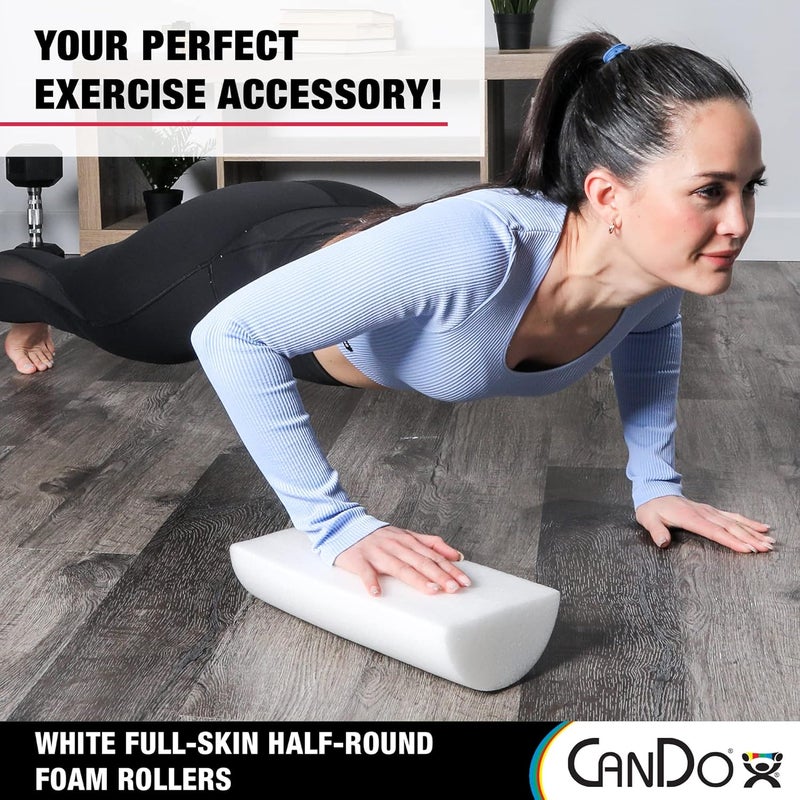 Cando -30-2341 Full-Skin PE Foam Roller For Muscle Restoration, Massage Therapy, Sport Recovery, And Physical Therapy. White, 6" x 12", Half-Round - Image 3